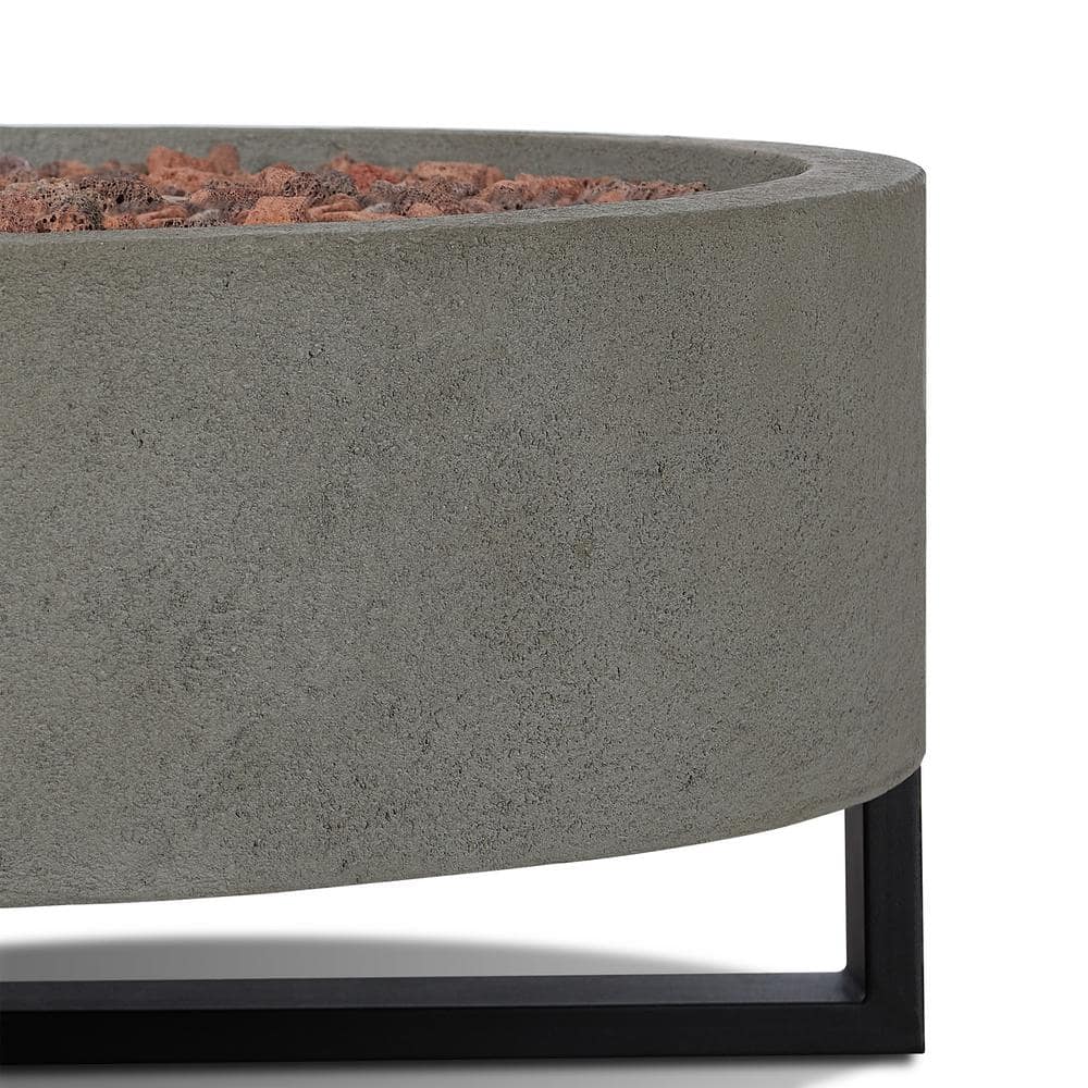 Idledale Round Gray Gas Fire Pit with Black Steel Base