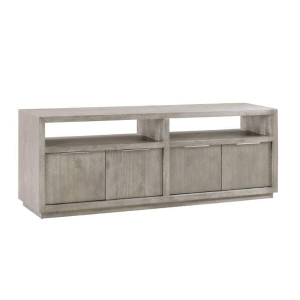 Benjara 74 in. Gray Wood TV Stand Fits TVs up to 65 in. with 2 Double