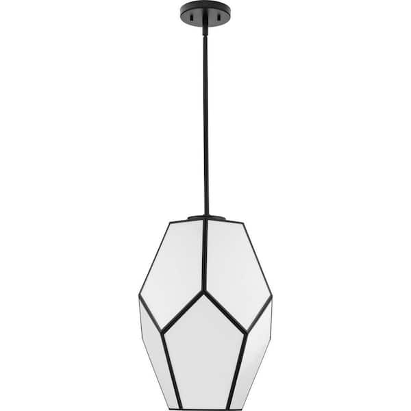 Latham 100-Watt 1-Light Matte Black Contemporary Pendant with Geometrical Frame