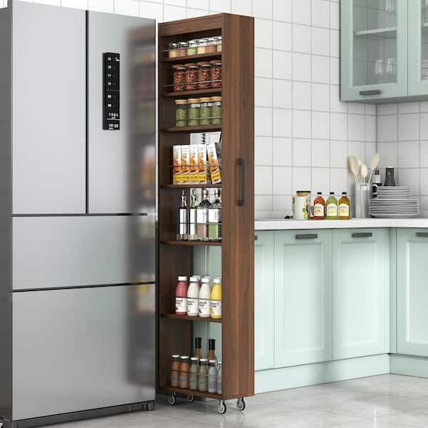 Zlata Walnut 68.35 in. H 7-Tier Pull-Out Multi-Functional Storage Cabinet for Narrow Spaces