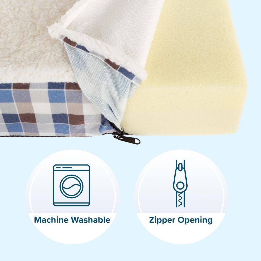 Small Multicolored Plaid Sherpa Top Dog Bed Replacement Cover