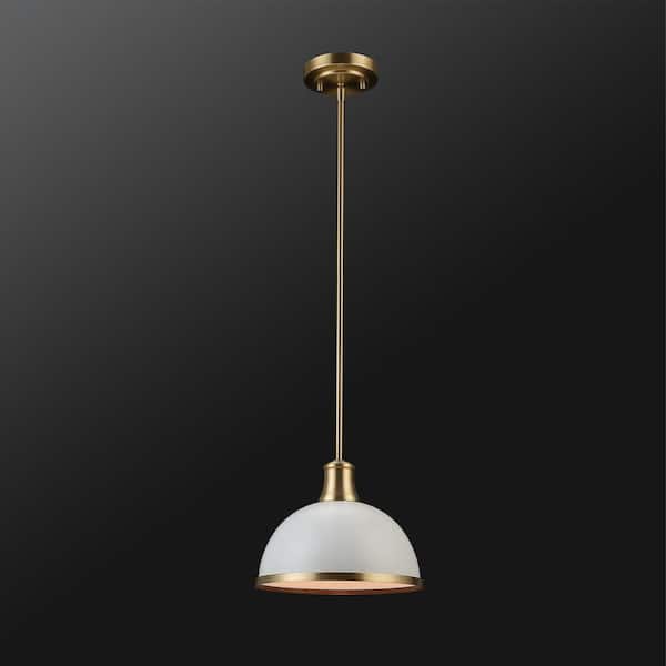 Beckett 1-Light Matte White Pendant Light with Metal Shade and Matte Brass Accents