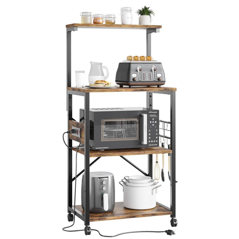 Anycoo Bakers Rack with 3 Power Outlets, 4-Tier Kitchen Microwave Stand  with Storage, Freestanding Kitchen Shelf Stand 23.6”L x 15.7”W x 51.2”H