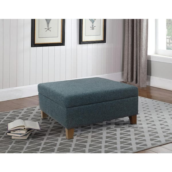Homepop Luxury Square Textured Navy Woven Storage Ottoman