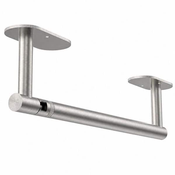 Brushed Nickel Stainless Steel Paper Towel Holder Under Cabinet, Wall Mounted or Adhesive, Round Base Paper Towel Rack