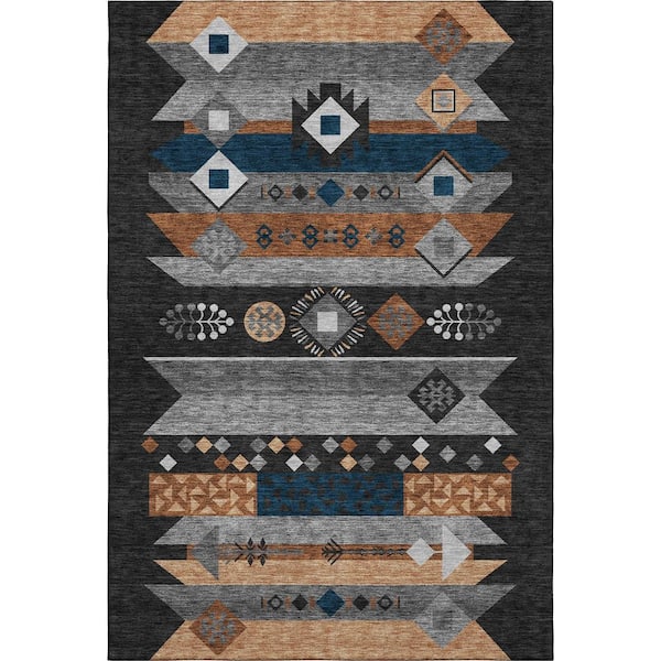 Mayfield Premium Machine Washable Abstract AMF2499 Black 10 ft. x 14 ft. Area Rug