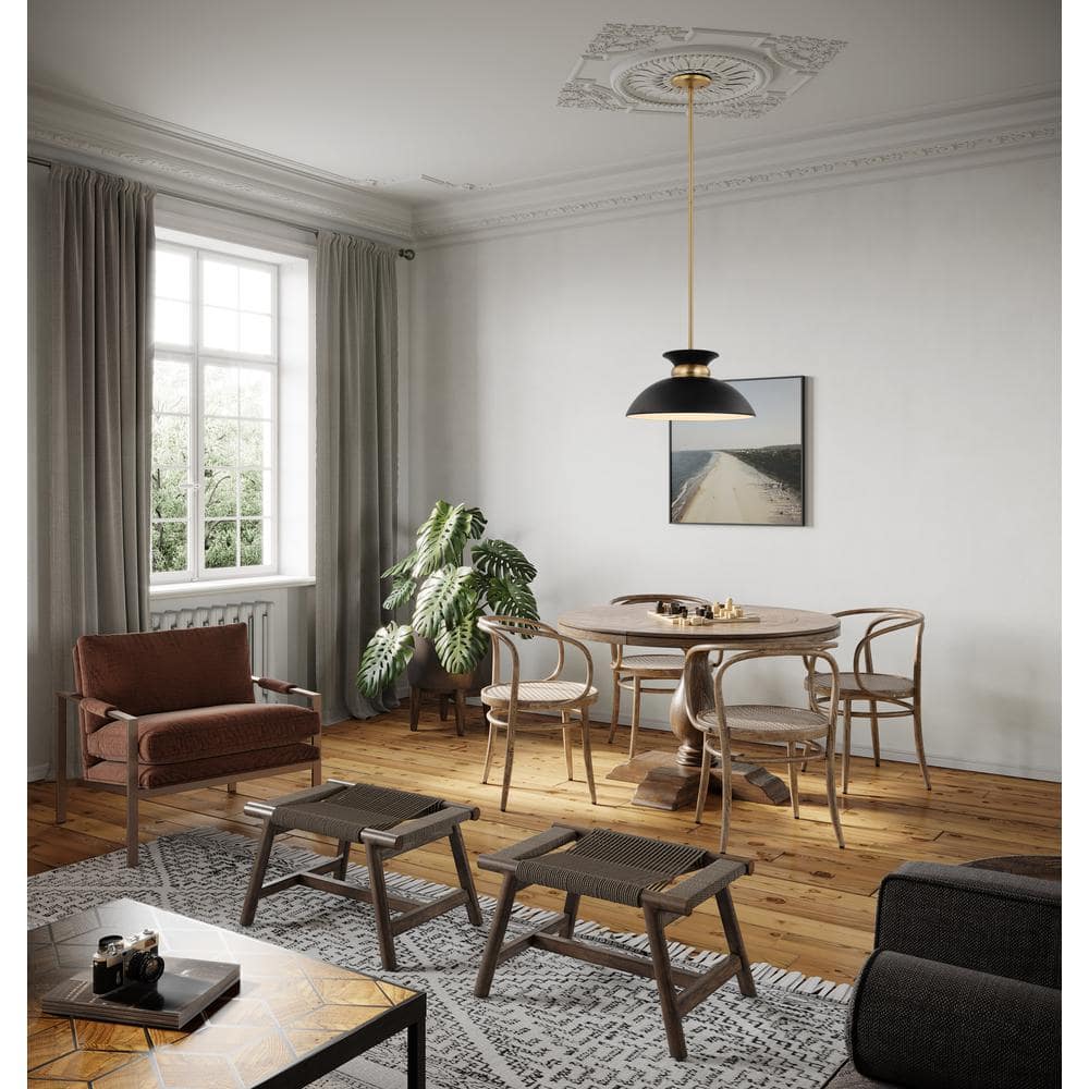 Matte Black and Burnished Brass 15" Pendant Light