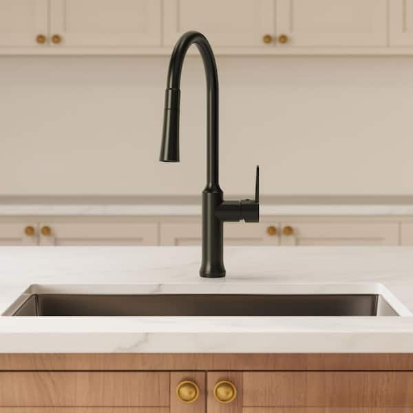 Modern 18.5 in. H 1-Handle 2-Spray Pull Down Kitchen Faucet 8.5 in. Spout Reach 360° Spout Swivel Faucet in Matte Black