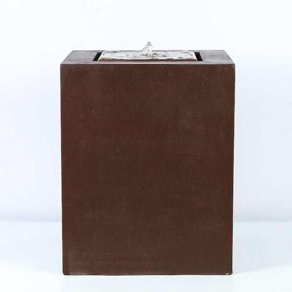 LuxenHome Aged Bronze Square 20 in. H Fountain with LED Light