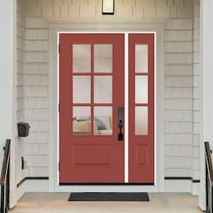 Legacy 49 in. x 80 in. 3/4-6Lite Clear Glass RHOS Primed Morocco Red Finish Fiberglass Prehung Front Door w/10in.SL