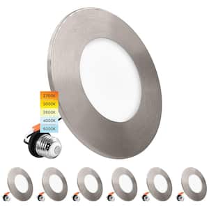 3-4 in. Integrated LED Flush Mount & Recessed Light, 7.5W, 5CCT, 650LM, Dimmable, J-Box or 4 in. Housing, Nickel 6 Pack