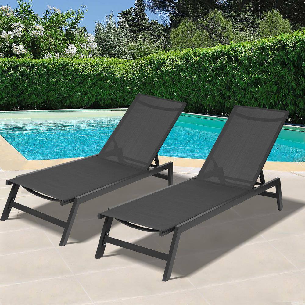 SUNRINX 2-Piece Black Metal Outdoor Chaise Lounge MG36-24-HWS - The ...