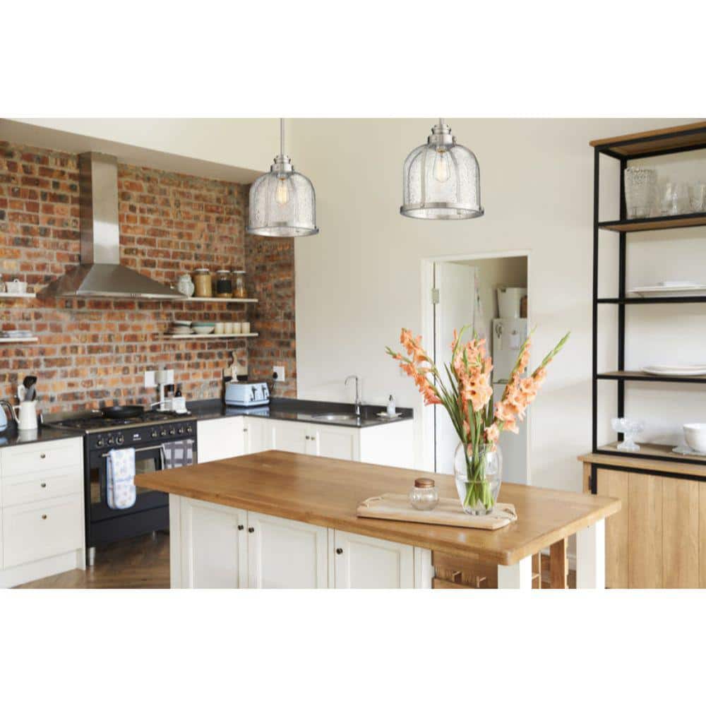 Burren 12'' Brushed Nickel Bowl Pendant with Seedy Glass
