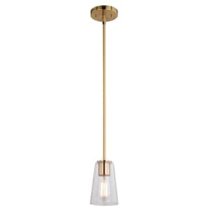 Beverly 1-Light Gold Muted Brass Mini Pendant Light Ceiling Fixture Clear Glass Shade, LED Compatible