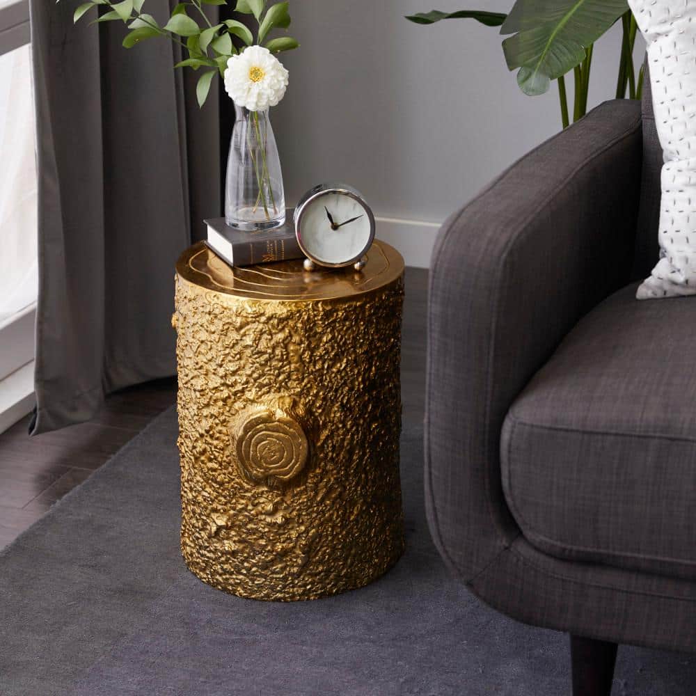 Gold Textured Aluminum Round Accent Table