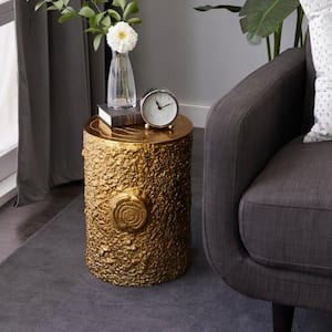 13 in. Gold Medium Cylinder Aluminum End Accent Table