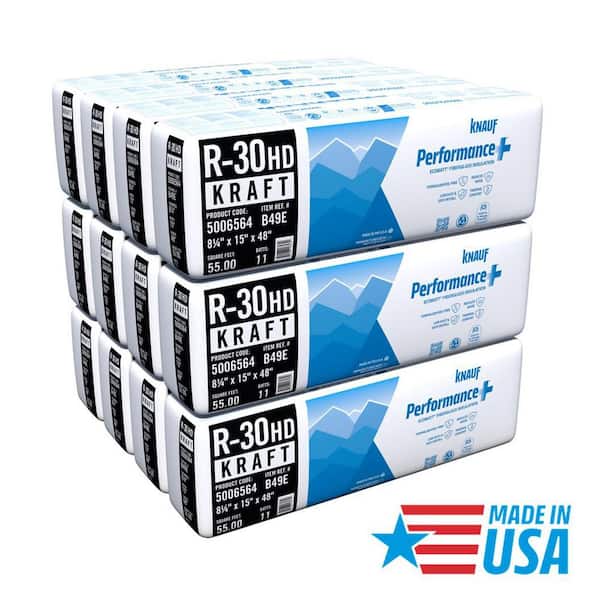R30 Kraft Faced 15 in. x 48 in. Precut Fiberglass Insulation Batts, Cathedral Ceiling, Sound-Reducing USA Made (12-Bags)