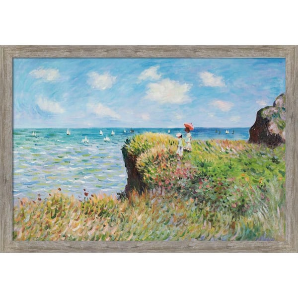 LA PASTICHE Cliff Walk at Pourville by Claude Monet Metropolitan Pewter Framed Nature Oil Painting Art Print 39.5 in. x 27.5 in.