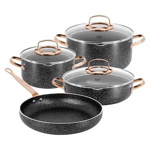 Galaksi 7 Piece Non Stick Aluminum Cookware Set in Black and Rose Gold