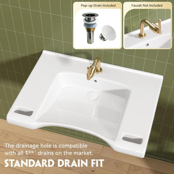 Zeafive 29.5 in. ADA Compliant Ceramic Sink Wall-Hung Accessible