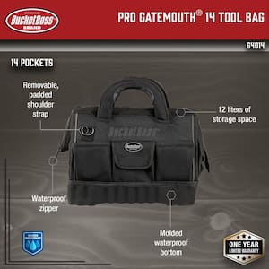 Pro Gatemouth 14 in. All Terrain Bottom Tool Bag with 12 Pockets