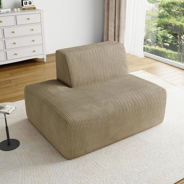 50.74 in. Armless Corduroy Rectangle Sectional Side 1-Seat Sofa in Khaki (Set of 1)