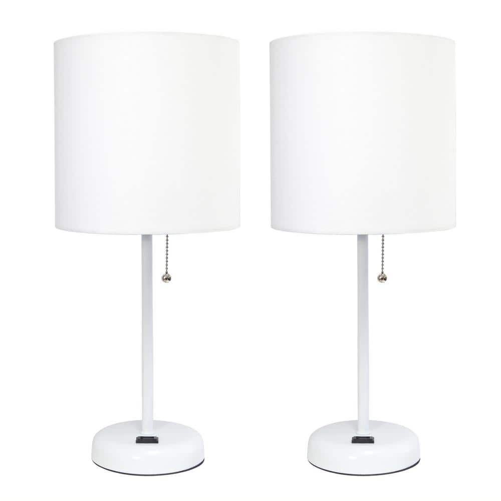 Simple Designs 19.5 in. 2-Pack White Table Desk Lamp Set for Bedroom ...