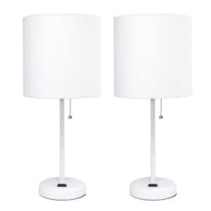 19.5 in. 2-Pack White Table Desk Lamp Set for Bedroom with Charging Outlet