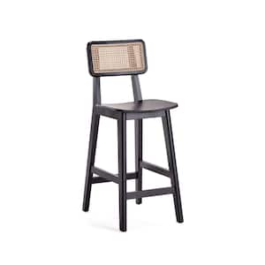Versailles 40.16 in. Black and Natural Cane Ash Wood Counter Height Bar Stool