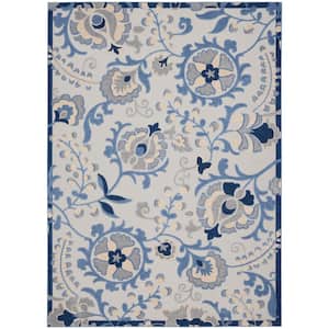 Aloha Blue/Gray 8 ft. x 11 ft. Floral Modern Indoor/Outdoor Patio Area Rug