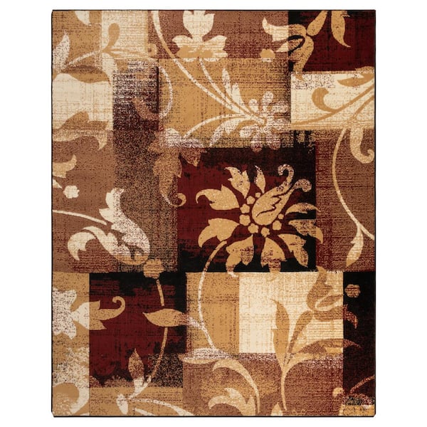 SUPERIOR Pastiche Burgundy 8 ft. x 10 ft. Rectangle Floral Patchwork ...