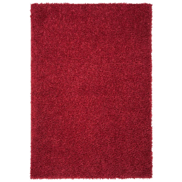 August Shag Red 3 ft. x 5 ft. Solid Area Rug