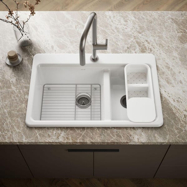 Riverby White Cast Iron 33 in. Double Bowl Drop-In Kitchen Sink