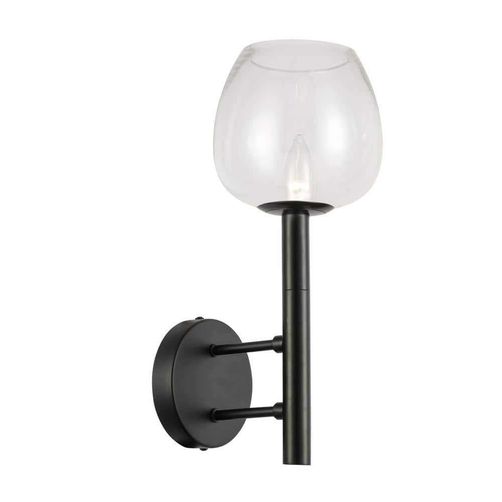 Modern Black Candlestick Sconce with Clear Shade