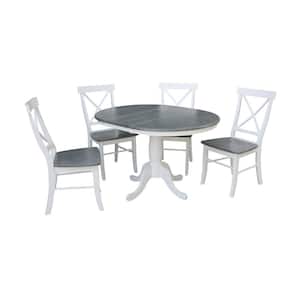 Laurel 5-Piece 36 in. White/Heather Gray Extendable Solid Wood Dining Set with X-Back Chairs
