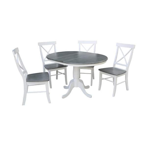 International Concepts Laurel 5-Piece 36 in. White/Heather Gray Extendable Solid Wood Dining Set with X-Back Chairs