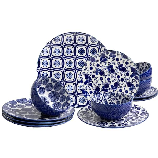 12-Piece Porcelain Dinnerware Set with 10 in Dinner Plates, 8 in Salad Plates, and 5.75 in Cereal Bowls