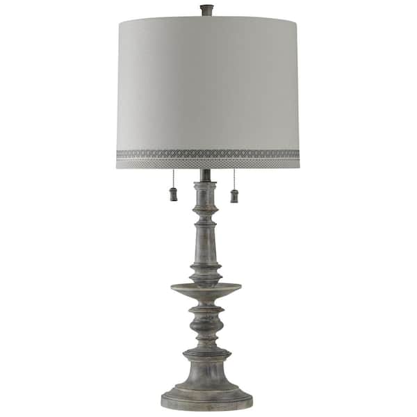 StyleCraft 36 in. Washed Gray Table Lamp with White Hardback Fabric Shade