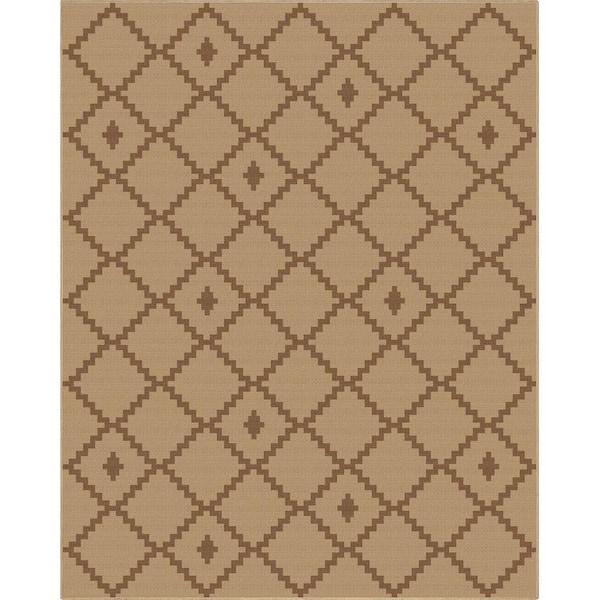 Beige 7 ft. 10 in. x 9 ft. 10 in. Flat-Weave Well-Jute Printed Akita Moroccan Lattice Area Rug