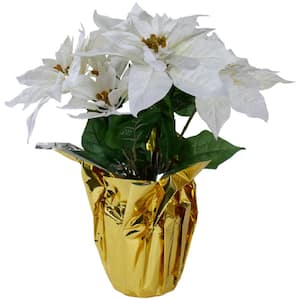 17 in. Potted White Artificial Poinsettia Christmas Arrangement