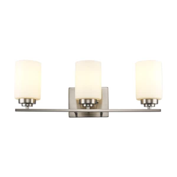 Bel Air Lighting Mod Pod 22 in. 3-Light Brushed Nickel Bathroom Vanity Light Fixture with Frosted Glass Cylinder Shades