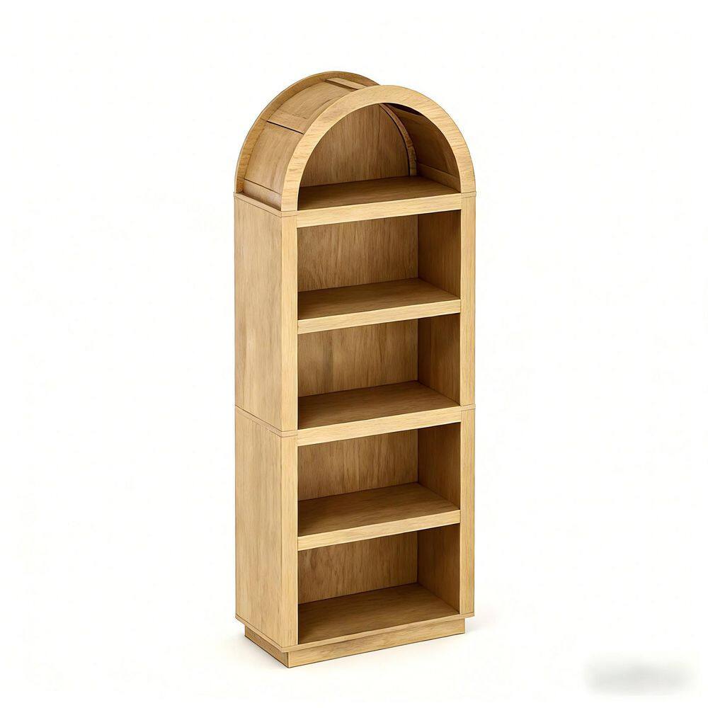76 in. Tall Natural Oak Wood 5-Shelf Arched Bookcase with Open Front Storage Design price history on PriceWatchPro