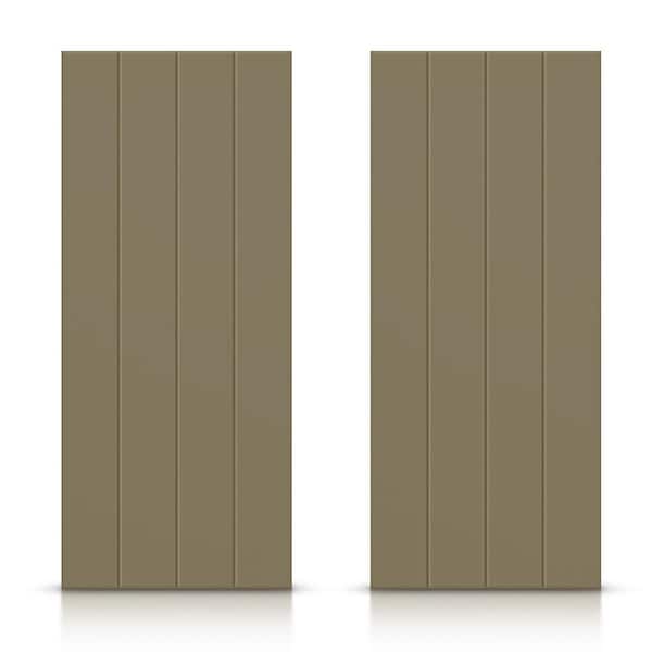 CALHOME 60 in. x 84 in. Hollow Core Olive Green Stained Composite MDF Interior Double Closet Sliding Doors