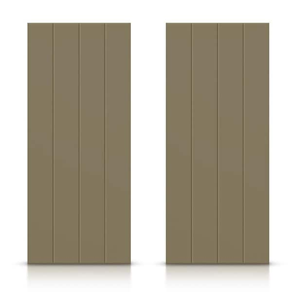 CALHOME 72 in. x 84 in. Hollow Core Olive Green Stained Composite MDF Interior Double Closet Sliding Doors