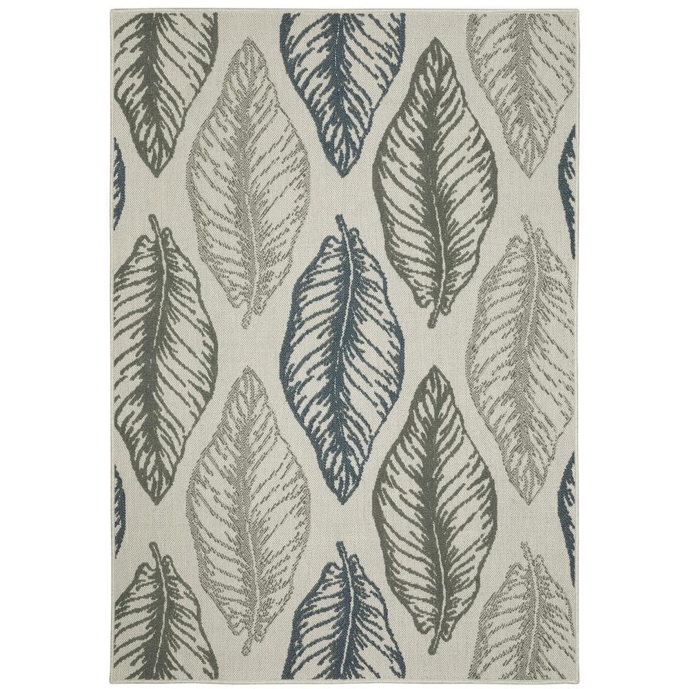 Traverse Beige/Grey 9 ft.10 in. x 12 ft. 10 in. Botanical Indoor/Outdoor Ar