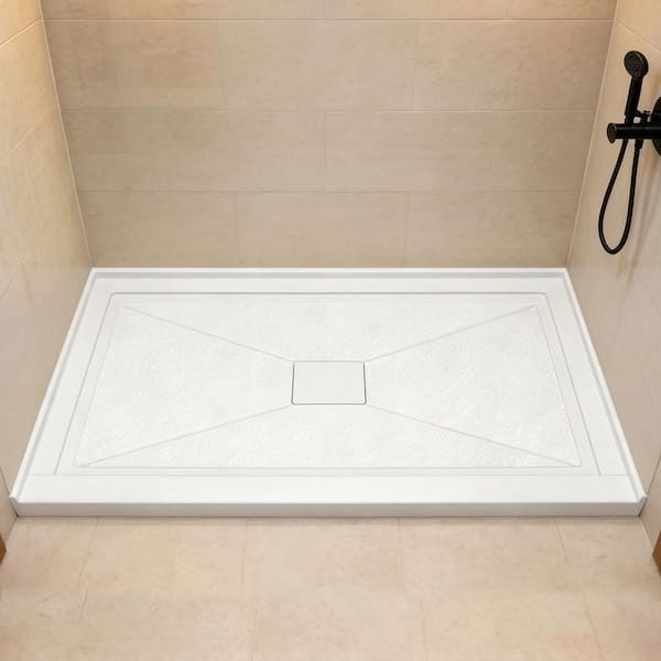 KPUY 36" X 36" Shower Base Pan – White Acrylic, Center Drain, Double Threshold, Slip-Resistant Texture
