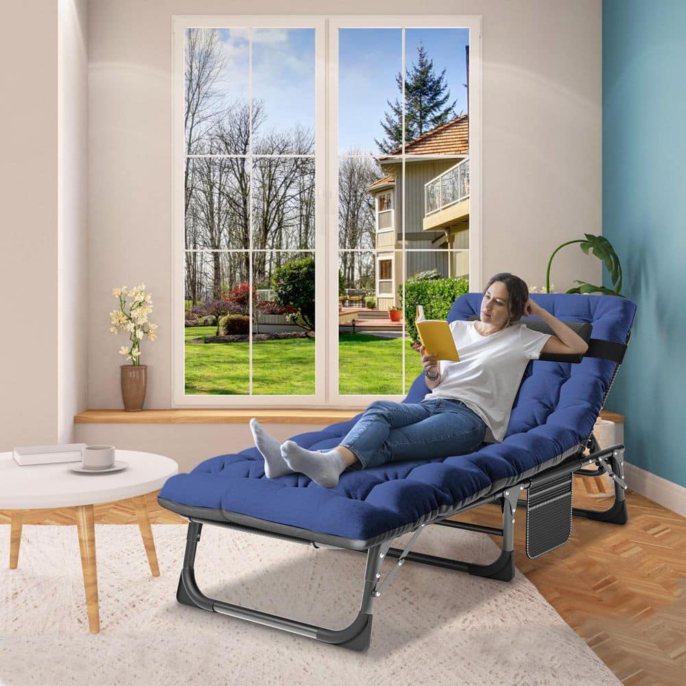 Adjustable Steel Chaise Lounger with Cushions and Pillow