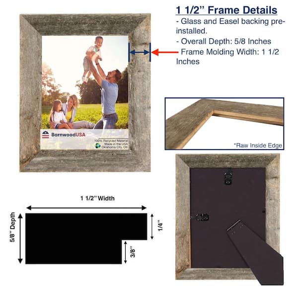 BarnwoodUSA Rustic 100pct Reclaimed Wood Weathered Picture Frame, Gray