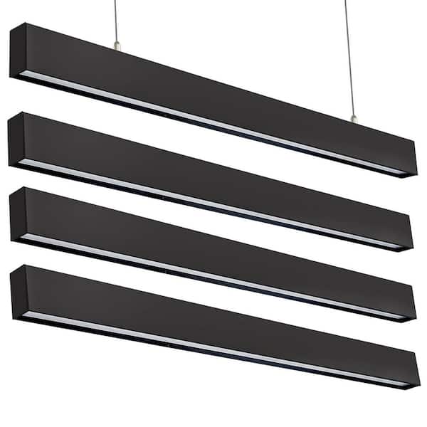 4 ft. 50-Watt Integrated LED Dimmable 6000 lumens Black Up and Down Suspended Shop Light 3CCT Selectable (4-Pieces)