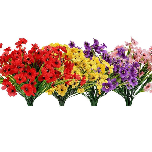 Unbranded Artificial Fake Plants Flowers Outdoor UV Resistant 16 Bundles Colorful Mix Violet Spring Summer Decor 2.00 in.